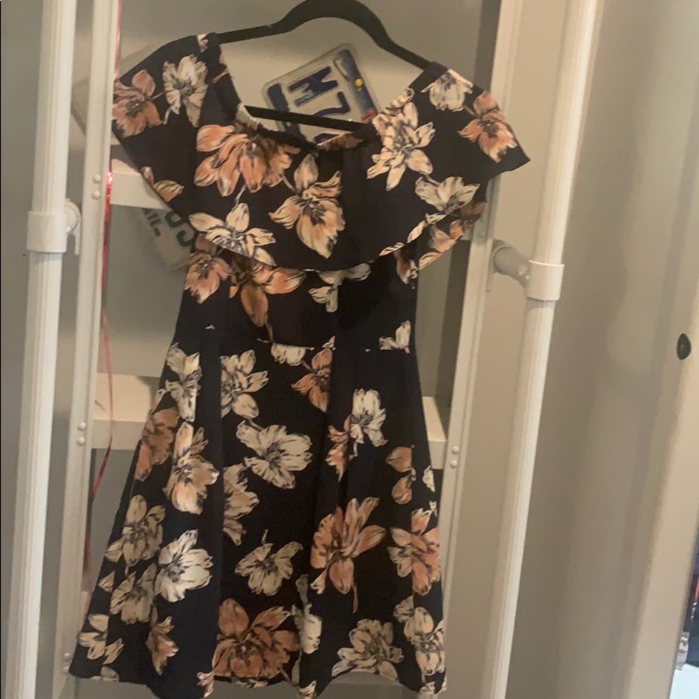 Flowered navy, pink white dress